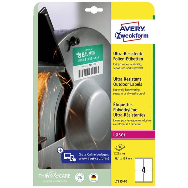 Avery-Zweckform L7915-10 99.1 x 139 mm Polyetenfilm Vit 40 st Permanent Folieetiketter