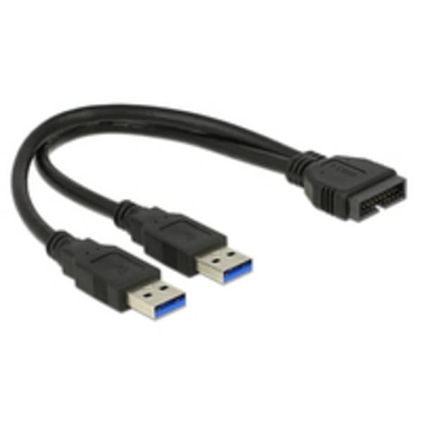 Delock USB 3.0 Adapter [2x USB 3.2 Gen 1 A hane (USB 3.0) - 1x USB 3.2 Gen 1 intern 19-polig hane (USB 3.0) ] 83910 25.