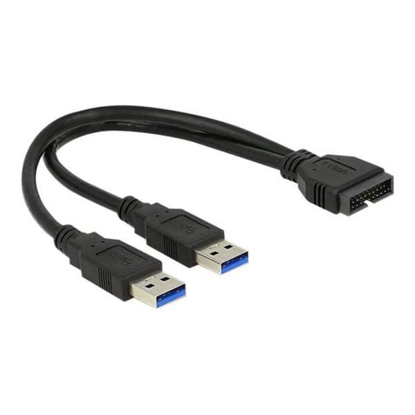 Delock USB 3.0 Adapter [2x USB 3.2 Gen 1 A hane (USB 3.0) - 1x USB 3.2 Gen 1 intern 19-polig hane (USB 3.0) ] 83910 25.