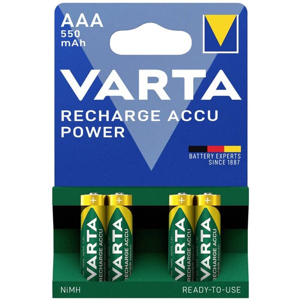 Varta RECH.AC.PowerAAA550mAh Bli 4 Laddbart batteri AAA (R03) NiMH 550 mAh 1.2 V 4 st
