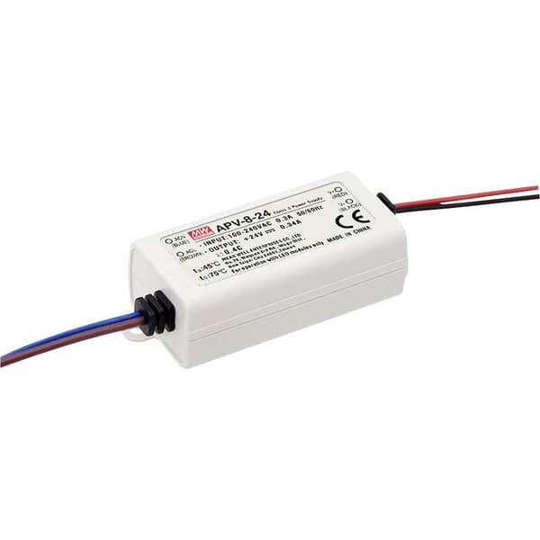 MW Mean Well APV-8-24 LED transformator Konstantspänning 8 W 0 - 0.34 A 24 V/DC inte dimbar, Överbelastningsskydd 1 st