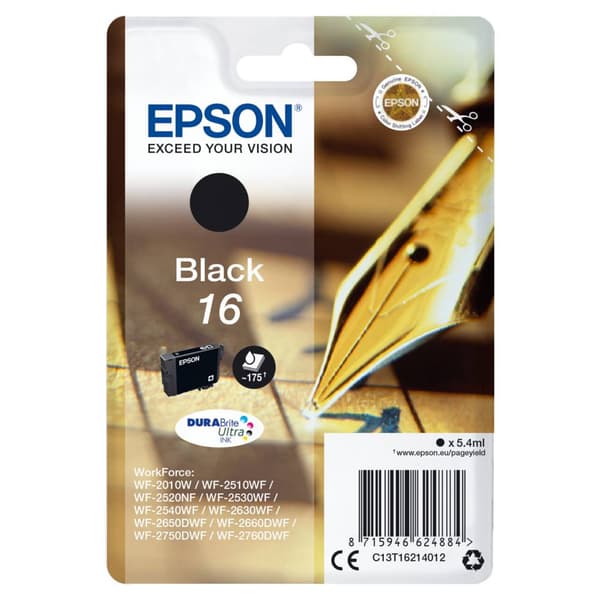 Epson Bläck T1621, 16 Original Svart C13T16214012