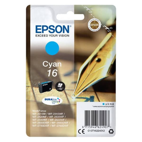 Epson Bläck T1622, 16 Original Cyan C13T16224012