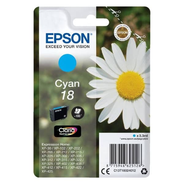 Epson Bläck T1802, 18 Original Cyan C13T18024012
