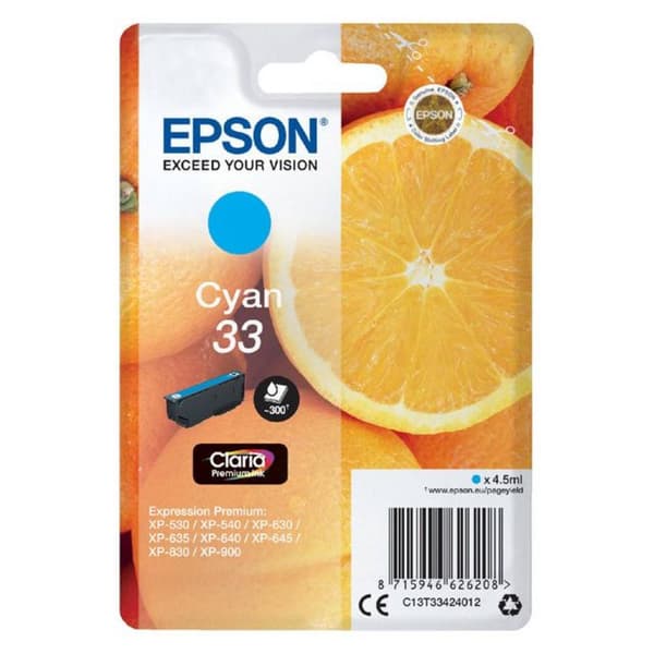 Epson Bläck T3342, 33 Original Cyan C13T33424012