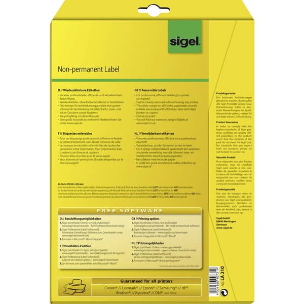 Sigel LA210 Universaletiketter 63.5 x 29.6 mm Papper Vit 675 st Repositionerbart Bläckstråleskrivare, Laser, Laser, fär