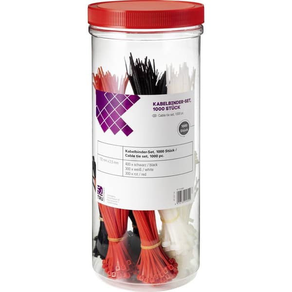 TRU COMPONENTS BPSR-1000Z Buntband 100 x 2.5 mm Svart, Röd, Natur,1000 st