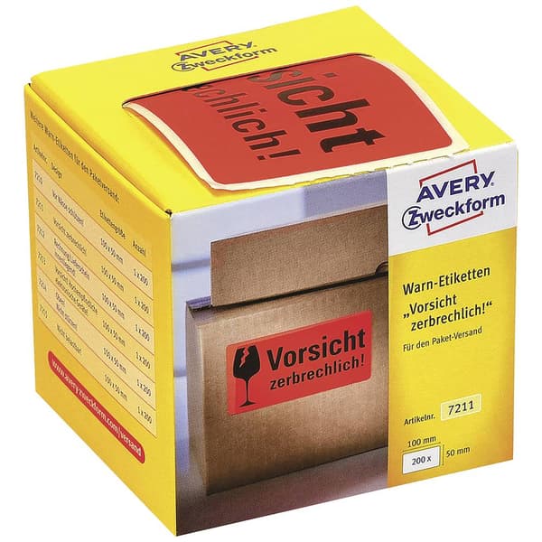 Avery-Zweckform 7211 Varningsetiketter 100 x 50 mm Papper Neonröd 200 st Permanent