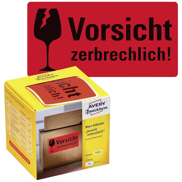Avery-Zweckform 7211 Varningsetiketter 100 x 50 mm Papper Neonröd 200 st Permanent