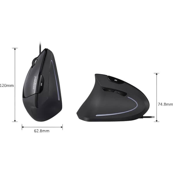 Perixx Perimice-513L Ergonomisk mus USB Optisk Svart 5 Knappar 2000 dpi Ergonomisk