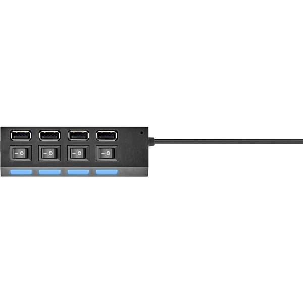 Renkforce 4 Port USB 2.0-Hub individuellt omkopplingsbara, med status-LED Svart