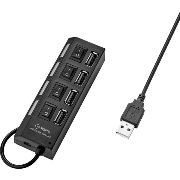 Renkforce 4 Port USB 2.0-Hub individuellt omkopplingsbara, med status-LED Svart