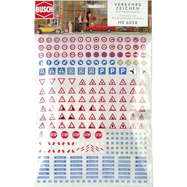 Busch 6028 H0 Set Vägmärken, Gatunamn, Husnummer Byggsats