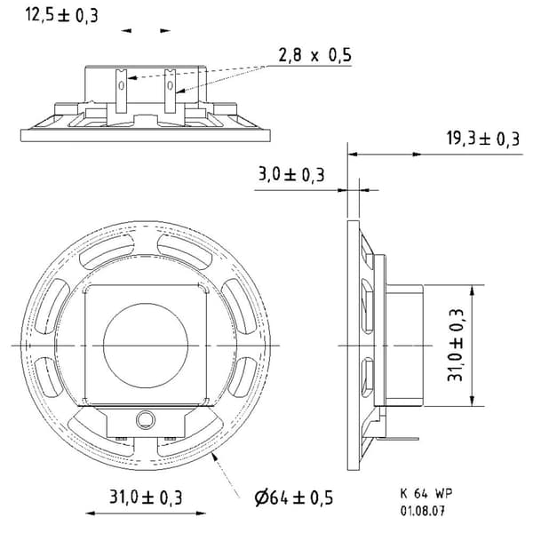 Visaton K 64 WP - 50 Ohm 2.5 tum 6.4 cm Mini-högtalarelement 2 W 50 Ω Svart Plastmembran