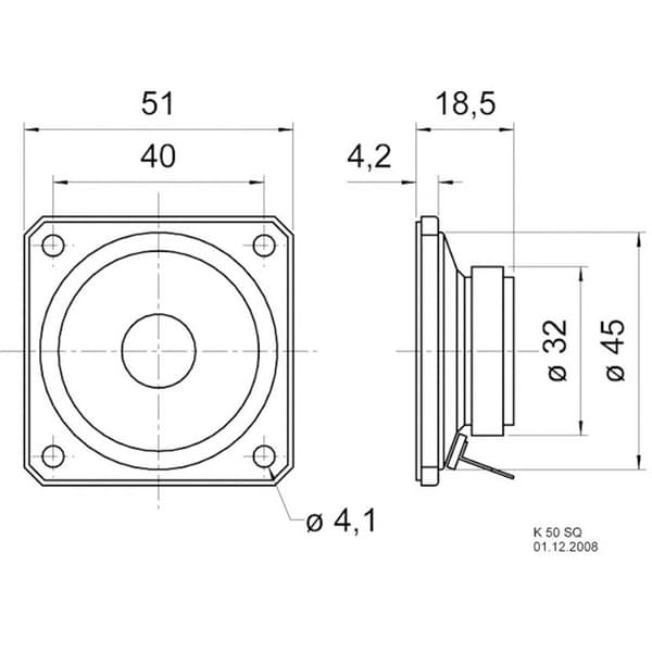 Visaton K 50 SQ - 8 Ohm 2 tum 5 cm Mini-högtalarelement 2 W 8 Ω Svart Plastmembran