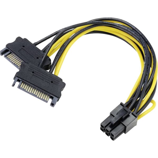 Akasa Ström Adapter [2x SATA-strömkontakt hane 15-pol - 1x PCIe hane 6-pol] 0.15 m Svart, Gul
