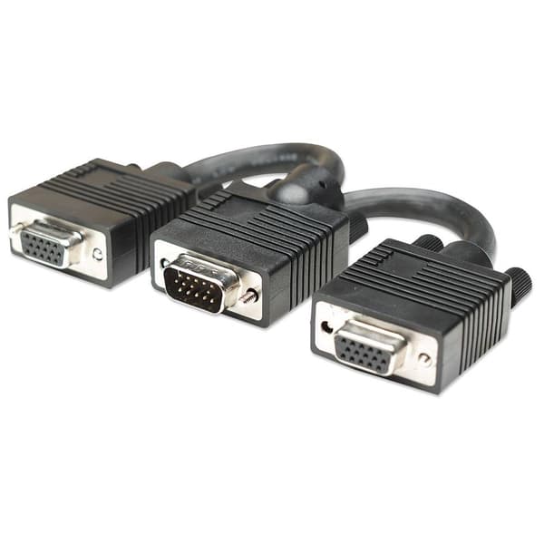 Manhattan VGA Y-kabel VGA 15-polig Kontakt, VGA 15-polig Uttag, VGA 15-polig Uttag 0.15 m Svart 304559 skruvbar VGA-kab