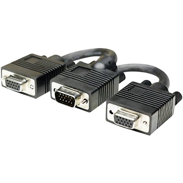 Manhattan VGA Y-kabel VGA 15-polig Kontakt, VGA 15-polig Uttag, VGA 15-polig Uttag 0.15 m Svart 304559 skruvbar VGA-kab