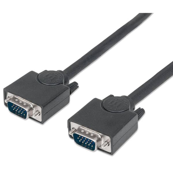 Manhattan VGA Anslutningskabel VGA 15-polig Kontakt 1.80 m Svart 311731 skruvbar VGA-kabel