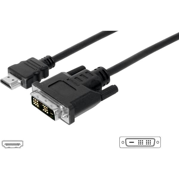 Digitus HDMI / DVI Adapterkabel HDMI-A-kontakt, DVI-D 18+1-polig Kontakt 3.00 m Svart AK-330300-030-S skruvbar HDMI-kab