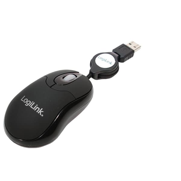 LogiLink ID0016 WiFi mus USB Optisk Svart 3 Knappar 800 dpi infällbar sladd