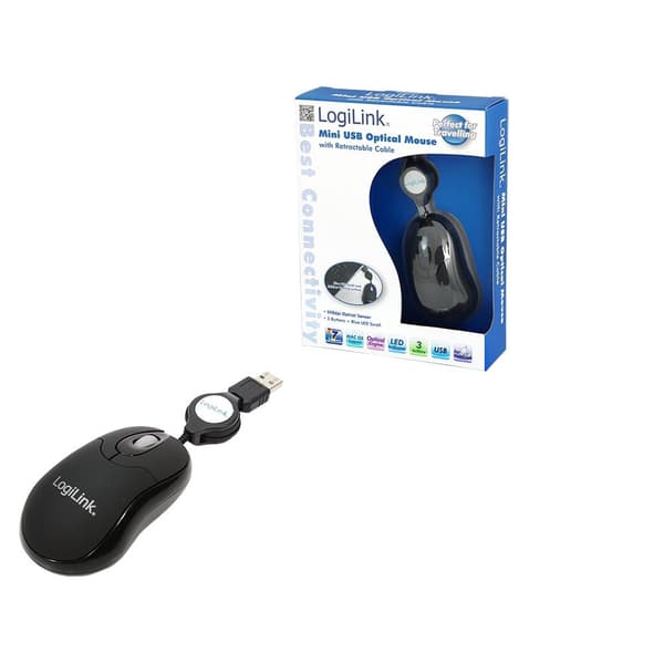 LogiLink ID0016 WiFi mus USB Optisk Svart 3 Knappar 800 dpi infällbar sladd