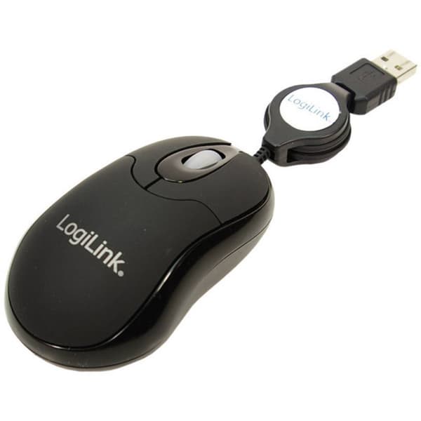 LogiLink ID0016 WiFi mus USB Optisk Svart 3 Knappar 800 dpi infällbar sladd Svart