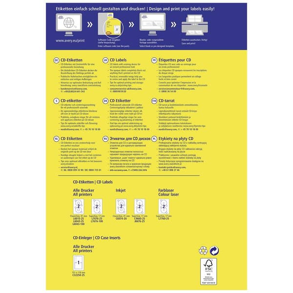 Avery-Zweckform L6015-25 CD-etiketter Ø 117 mm Papper Vit 50 st Permanent Bläckstråleskrivare, Laser, Laser, färg, Kopi
