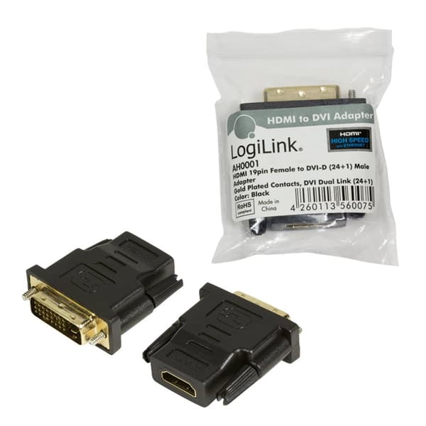 LogiLink AH0001 HDMI / DVI Adapter [1x HDMI hona - 1x DVI-hane 24+1 pol] Svart