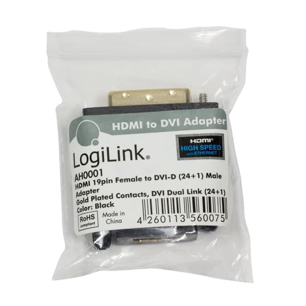 LogiLink AH0001 HDMI / DVI Adapter [1x HDMI hona - 1x DVI-hane 24+1 pol] Svart