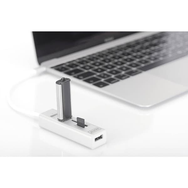 Digitus DA-70243 3 Port USB 2.0-Hub med USB-C-kontakt, Aluminiumhölje, OTG, SD-kortläsare, Metallhölje Aluminium