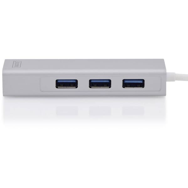 Digitus DA-70255 3+1 Port USB-Kombi-Hub med inbyggd nätverksanslutning Silver