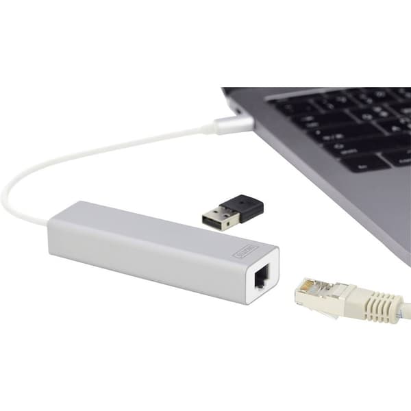 Digitus DA-70255 3+1 Port USB-Kombi-Hub med inbyggd nätverksanslutning Silver