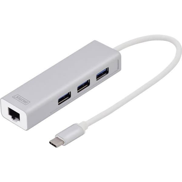 Digitus DA-70255 3+1 Port USB-Kombi-Hub med inbyggd nätverksanslutning Silver