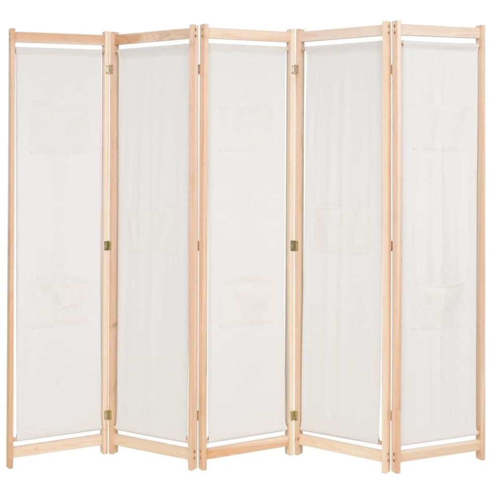 vidaXL Rumsavdelare 5 paneler gräddvit 200x170x4 cm tyg