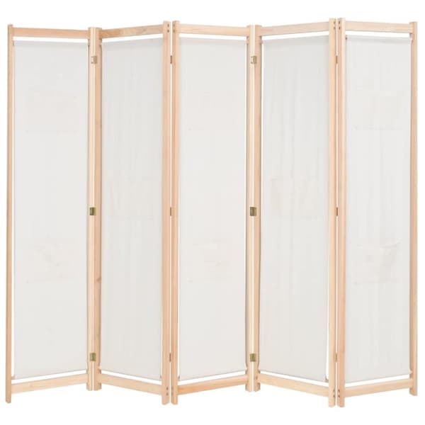 vidaXL Romdeler 5 paneler krem 200x170x4 cm stoff
