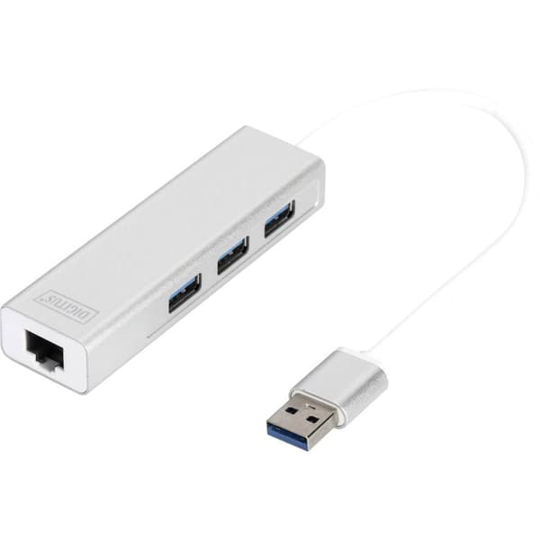 Digitus DA-70250-1 3+1 Port USB 3.0-hubb med inbyggd nätverksanslutning Silver