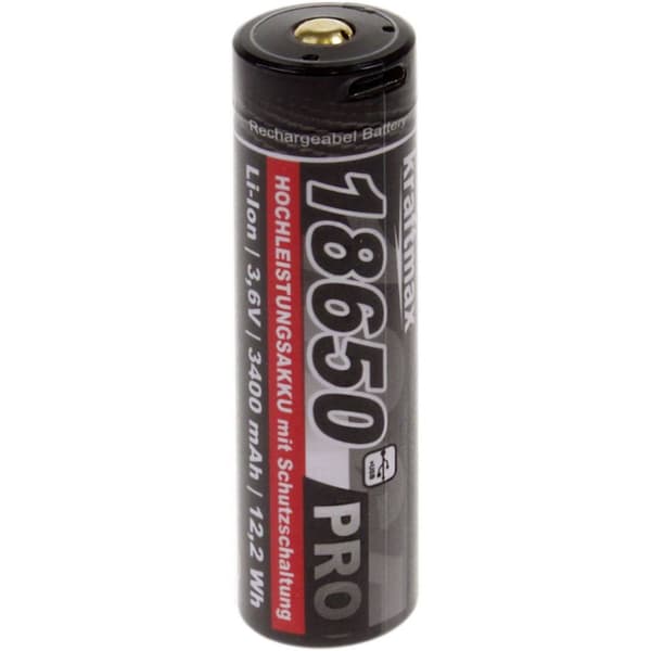 kraftmax Pro USB USB-C®-batteri 18650 Li-Ion 3.6 V 3400 mAh