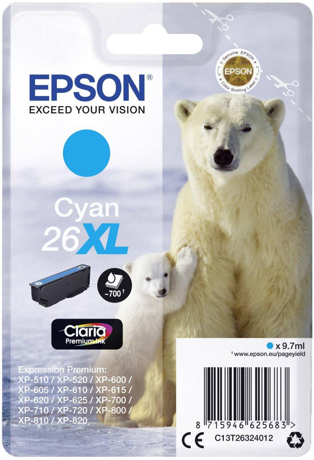 Epson Blæk T2632, 26XL Original Cyan C13T26324012