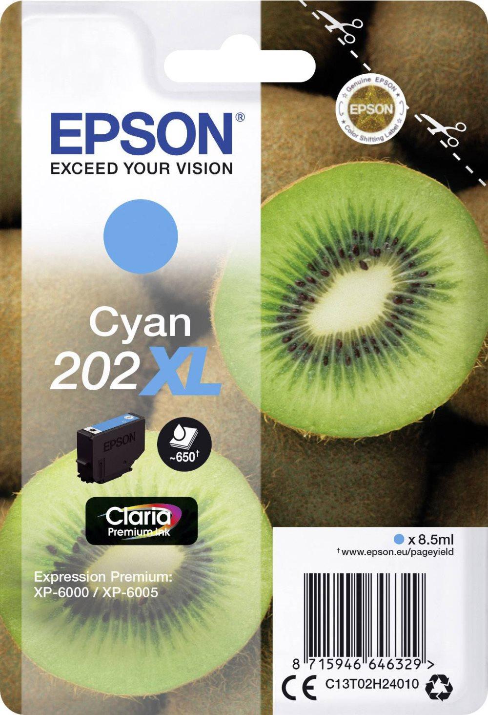 Epson Blæk T02H24, 202XL Original Cyan C13T02H24010