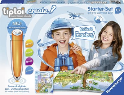 Ravensburger Familiespil, selskabsspil CREATE Starter-Set: Stift und Weltreise-Buch 00805