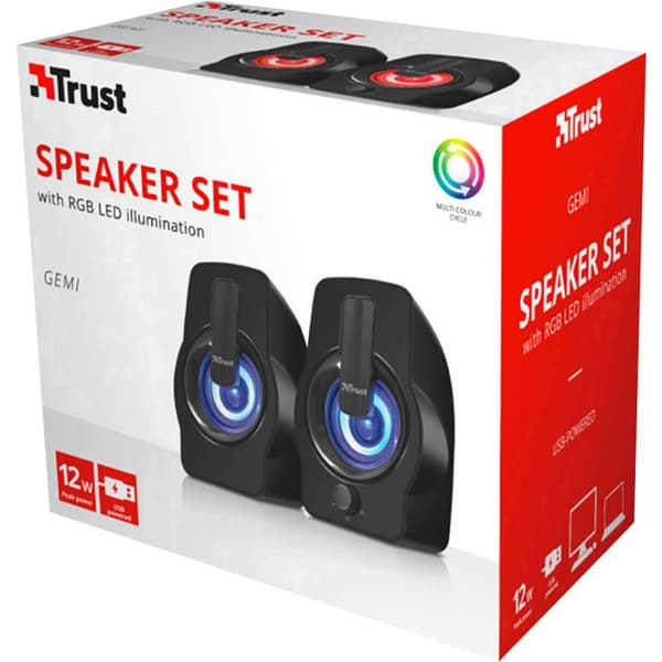 Trust Gemi RGB 2.0 2.0 Datorhögtalare Sladd 12 W Svart