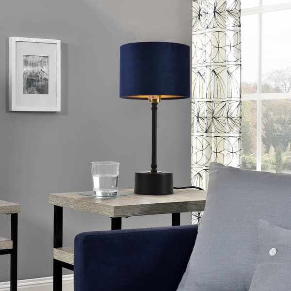 [lux.pro]® Bordslampa Deventer-1xE14,max40W-39x18cm-koppar / svart / blå-metall / flanell