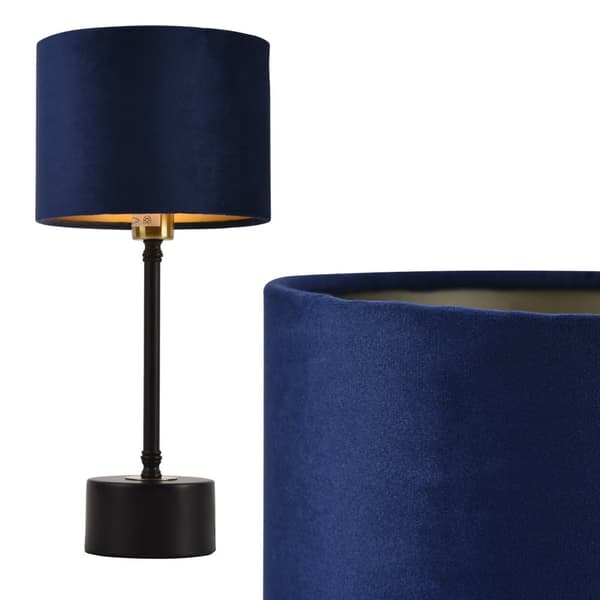[lux.pro]® Bordslampa Deventer-1xE14,max40W-39x18cm-koppar / svart / blå-metall / flanell