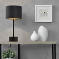 Miniatyrbillede 4 af 4: [lux.pro]® Bordlampe Deventer - 1xE14, max40W - 39x18cm - kobber / sort - grå-metal / flannel