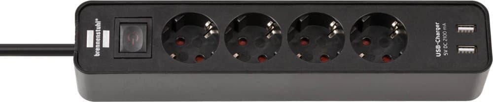 Brennenstuhl 1153240006 Stikdåse med afbryder Schuko 4x Sort Stik med jordkontakt 1 stk