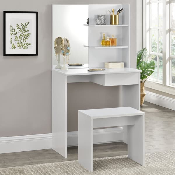[en.casa]® Toiletbord / sminkebord med spejl og stol - 141x75x39,7cm - hvid