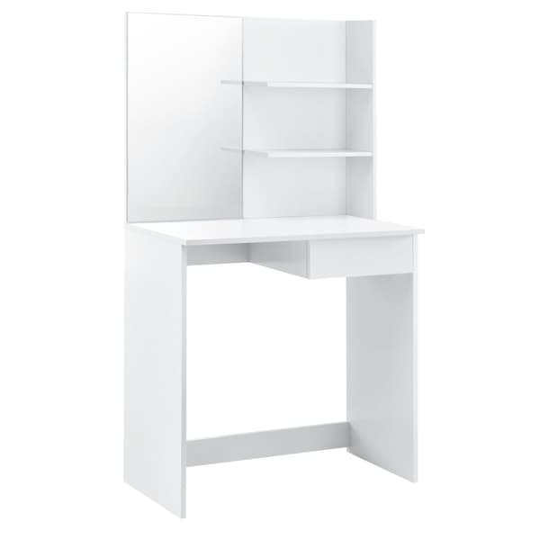 [en.casa]® Toiletbord / sminkebord med spejl og stol - 141x75x39,7cm - hvid