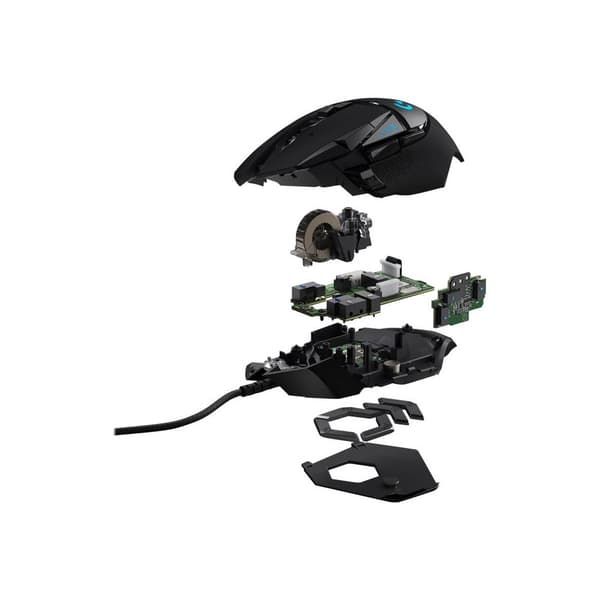 Logitech G502 Hero Gaming-mus USB Optisk Svart 11 Knappar 16000 dpi Upplyst, Integrerat profilminne, Viktreduktion