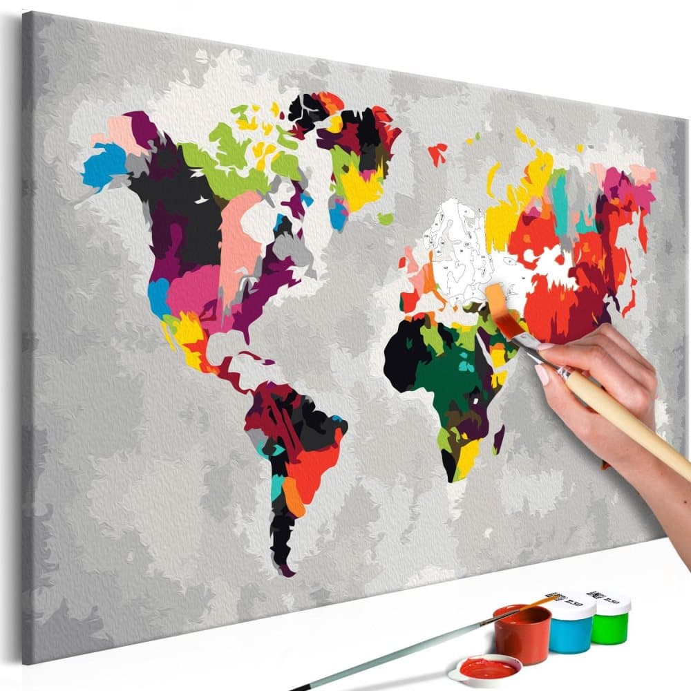 DIY lærred maleri - World Map (Bright Colours)